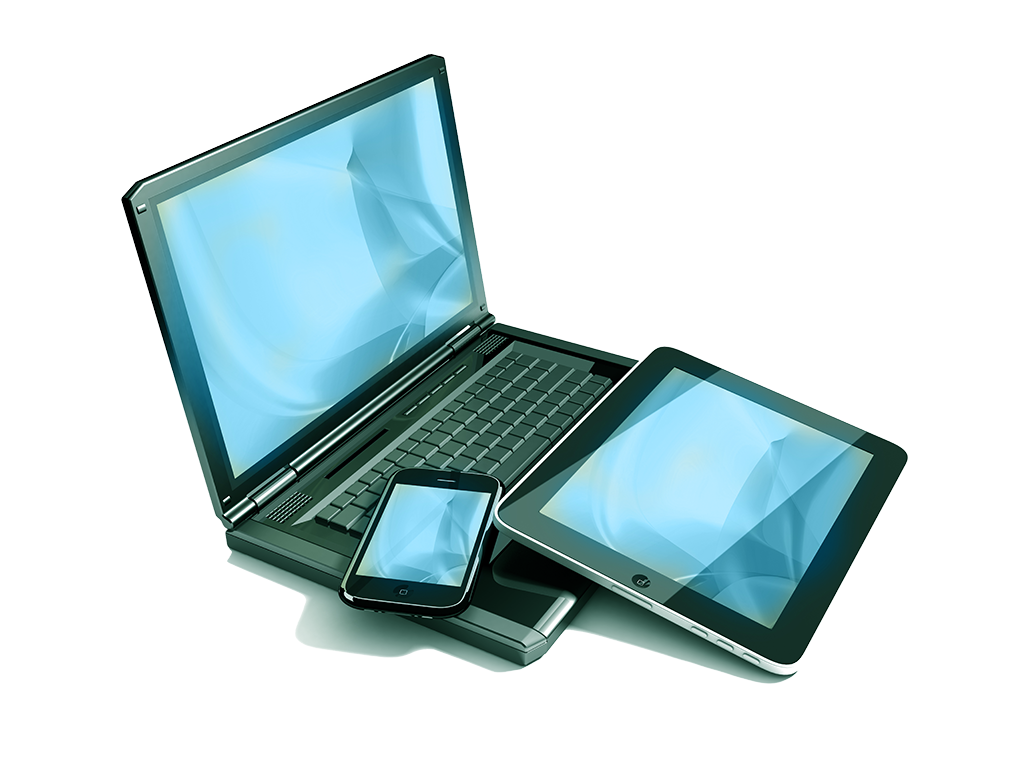 a graphic of a laptop with a tablet and mobile phone lying on top of it